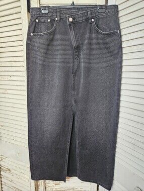 Joe Fresh Crossover Waist Denim Maxi Skirt Washed Black 100% Cotton 31/Large
